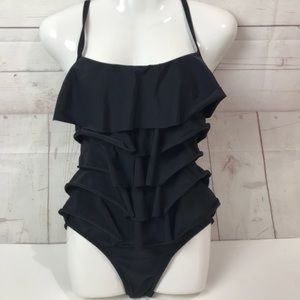 Black ruffle one piece swimsuit
